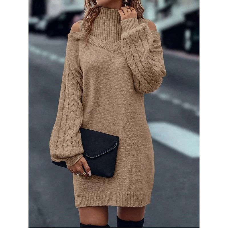 Winifred | Koud-Schouder Turtleneck Trui Jurk